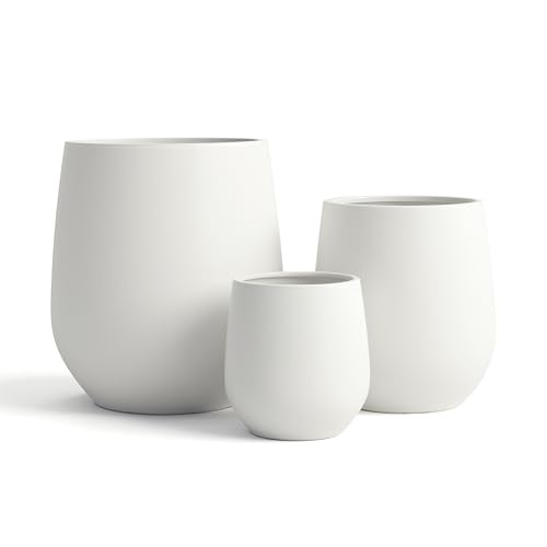 Premium Mt Wilson Tall Tapered Fiberstone Planter for Indoor Outdoor Use (White / 15'' D x 16.7'' H)