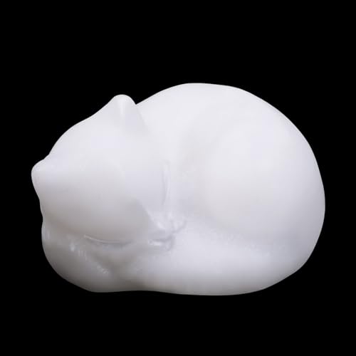 White Jade Cat Healing Crystals Figurine Sleeping Cat Hand Carved Cute Statue Polished Stone Sculpture Reiki Office Room Bedroom Desk Home Decoration Gifts 1.6" (N-white Jade)