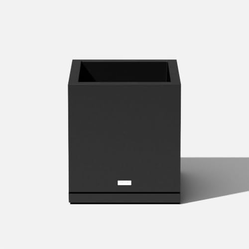 Block Series Cube Planter & Drip Tray (Black / Small - with saucer)