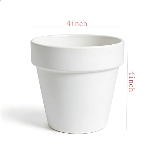 White 4 Inch Terracotta Clay Pots with Drainage Holes (White)