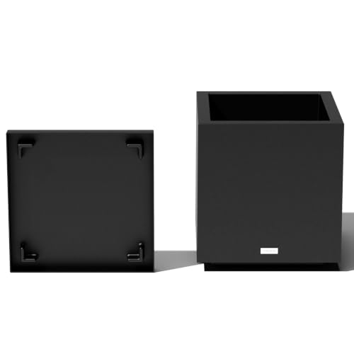 Block Series Cube Planter & Drip Tray (Black / Small - with saucer)