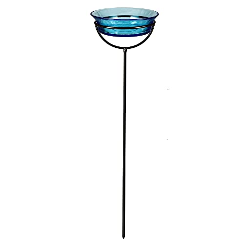 Cuban Garden Bird Bath & Feeder Stake (Aqua Blue)