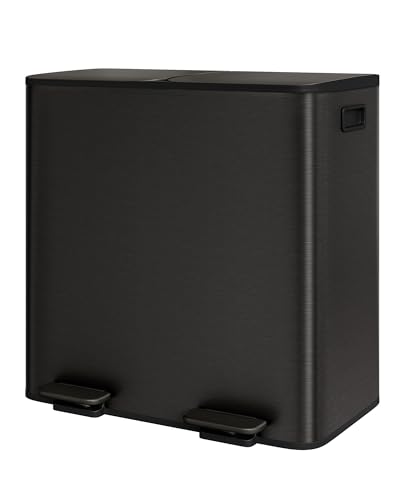 2 x 10.6 gal Stainless Steel Double Trash Can with Lid for Kitchen (Matte Black / 2 x 10.6 Gallon)