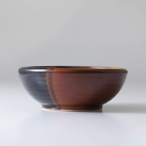 Minoyaki Series Small Round Glazed Ikebana Flower Vase (5.04 x 5.04 x 1.89 inches / Black and Brick Red)