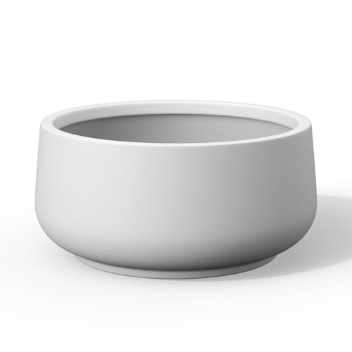 Accent Round Bowl White Concrete Planter 14.2" Dia (White / 13.4" Dia)