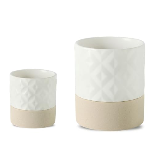 Self Watering Plant Pot for Indoor Plants (Matte White & Brown Star / 4.5"+6" Self Watering)