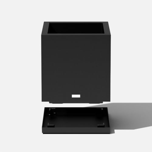 Block Series Cube Planter & Drip Tray (Black / Small - with saucer)