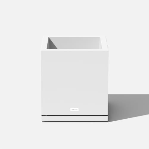 Block Series Cube Planter & Drip Tray (White / Small - with saucer)