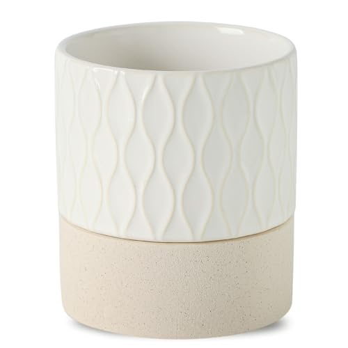 Ceramic Self Watering Plant Pot for Indoor Plants (Cream White & Brown Net / 6" Self Watering)