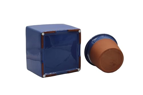 2 Pack Ceramic African Violet Self Watering Pot 6 Inch Square Pot 3.5 Inch Innter Pot Easy Fill Water Reservoir Blue (Blue)