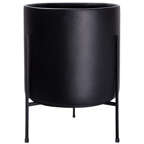 Cylinder Planter Pot with Metal Stand (XX-Large 16 Inch / Black)