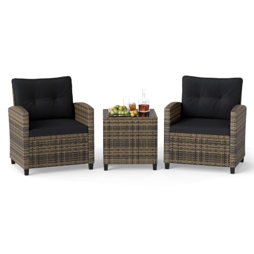 3 Piece Patio Furniture Set (Natural-black)