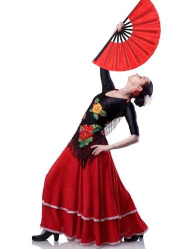 2 Pack Large Folding Hand Fan for Men (Black & Red)
