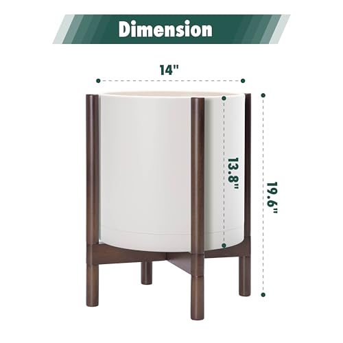 Plastic Pot with Walnut Wood Stand (Oatmeal Pot + Walnut Color Stand / 14 Inch)