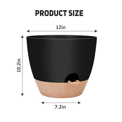 12 inch Large Self Watering Plant Pots (Black / 12 Inch)
