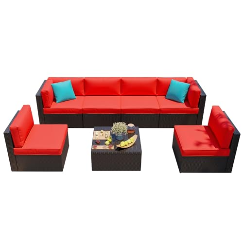 7 Pieces Patio Furniture Sets Outdoor All (Red / 7 pcs)