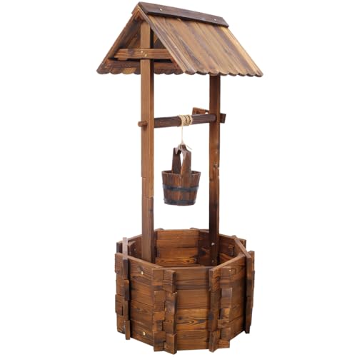 Rustic Wooden Wishing Well Planter Outdoor Home Décor for Patio (20 Inch)