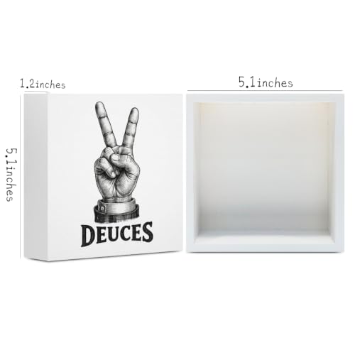 Funny Bathroom Decor Deuces Wooden Box Sign 5 x 5 Inches (White 1622 / Wooden box（5.1 x 5.1 inches）)