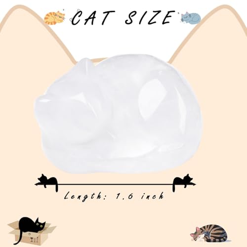 Clear Quartz Cat Healing Crystals Figurine Sleeping Cat Hand Carved Cute Statue Polished Stone Sculpture Reiki Office Room Bedroom Desk Home Decoration Gifts 1.6" (Q-clear Quartz)