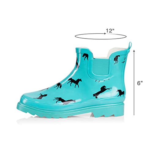 Women's Waterproof Ankle Rain Boots (9 / Turquoise Horses)
