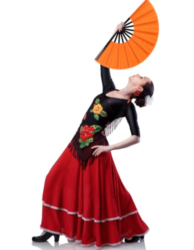 2 Pack Large Folding Hand Fan for Men (2 Orange)