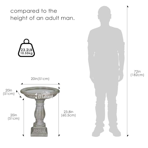 23.8" Tall Pedestal Bird Bath for Outdoor (Antique Gray)