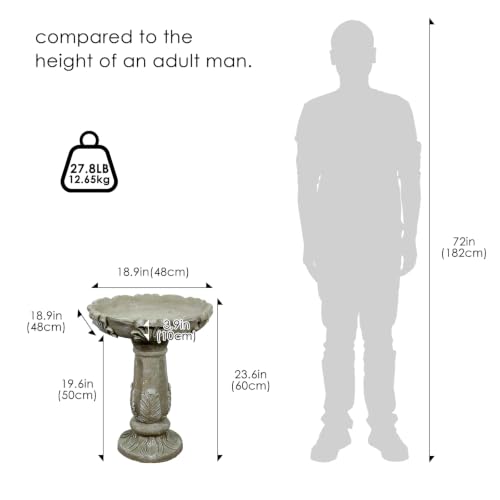 23.6" Outdoor Fibre Reinforced Concrete Birdbath (23.6inches / Stone-gray)
