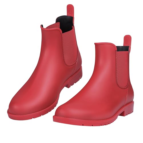Women's Ankle Rain Boots Waterproof Chelsea Boots Red