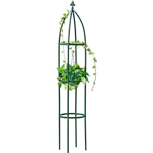 100% Metal Garden Obelisk Trellis Heavy Duty 6.3 ft for Climbing Vines (Green / Large)