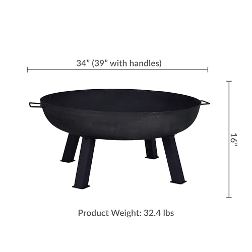 Sunnydaze Cast Iron Heavy Duty Large Fire Pit for Outside Wood Burning (Black / 34 in)