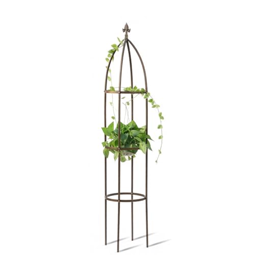 Garden Obelisk Trellis 100% Metal Heavy Duty 5.5 ft for Climbing Vines (Bronze / medium)