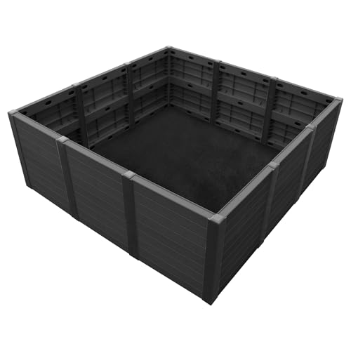 48-Inch x 48-Inch Raised Garden Bed with Tool-Free Connect System and Crafted from Recycled Materials, for Patios or Decks, Black (Black / Garden Bed)