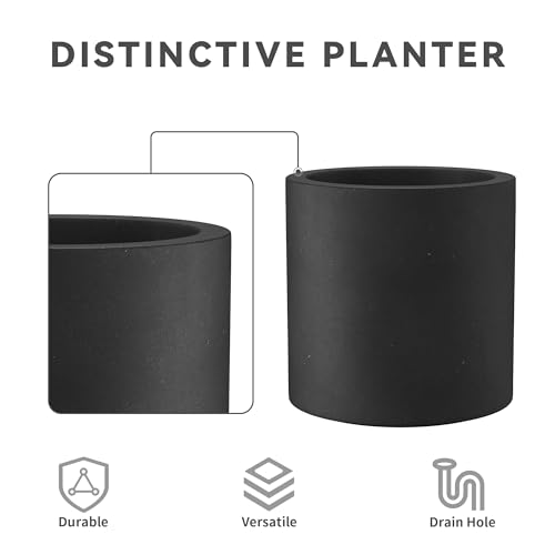 Black Concrete Planter 9.8" Tall All (Black / 9.8" Dia)
