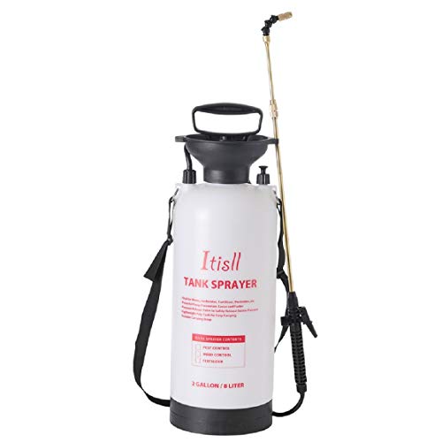 Portable Garden Pump Sprayer Brass Wand Shoulder Strap for Yard Lawn Weeds Plants 2Gal (White / 2 Gallons)
