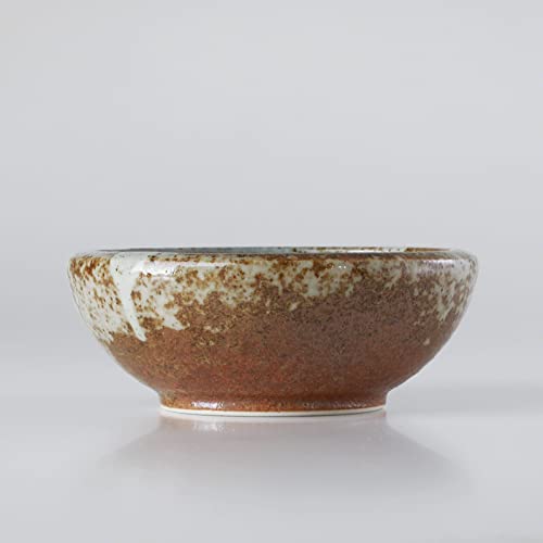 Minoyaki Series Small Round Glazed Ikebana Flower Vase (5.04 x 5.04 x 1.89 inches / White Stripe and Terracotta)
