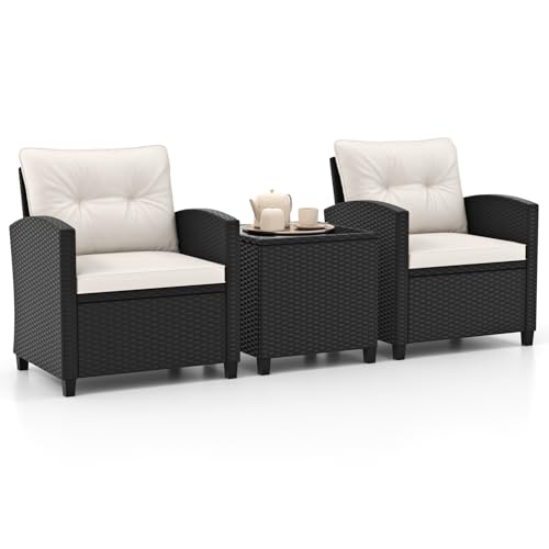 3 Pieces Wicker Patio Conversation Set (Black & Off White)