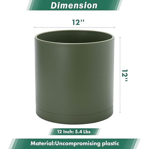Plastic Planter Pot with Saucer (12 Inch / Olive)