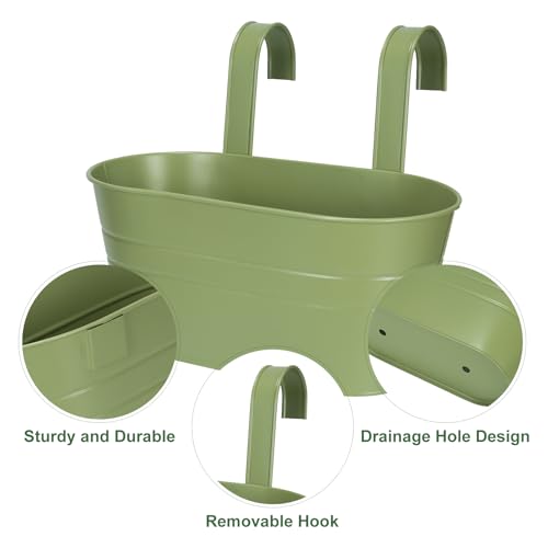 Metal Iron Flower Pots for Railing Fence Hanging Bucket Pots (Green)