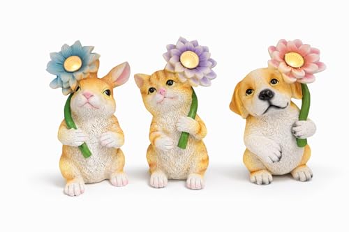 Set of 3 Solar Animal Garden Lights (Puppy/Kitten/Rabbit)