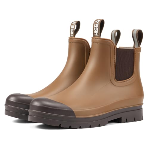 Women's Short Rain Boots Waterproof Ankle Chelsea Boots (8 / Brown)