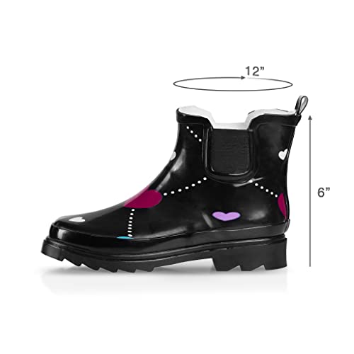 Women's Waterproof Ankle Rain Boots (11 / Black Argyle Heart)