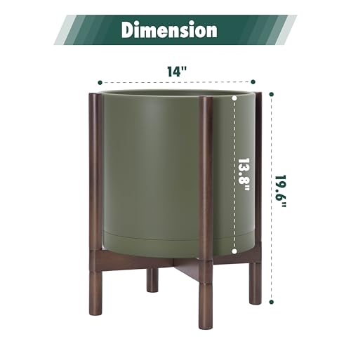 Plastic Pot with Walnut Wood Stand (Olive Pot + Walnut Color Stand / 14 Inch)