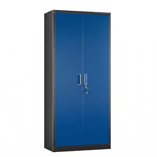 71 Inch Lockable Metal Storage Cabinet (Black & Blue / 15.75"D x 31.50"W x 70.87"H)