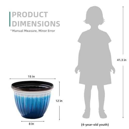 15" Large Planters for Outdoor Plants Set of 2 Plastic Flower Pots (15"-gradient Blue & White)