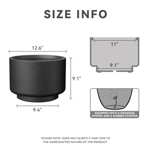 Accent Round Pedestal Black Concrete Planter 12.6" Dia (Black / 12.6" Dia x 9.1"H)
