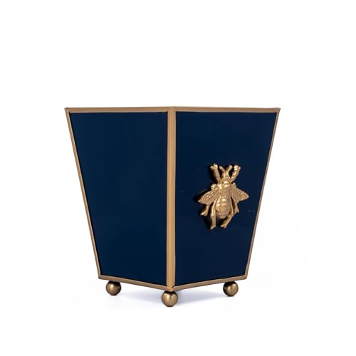 Blue & White Bee Planter (Navy Blue Gold Bee / Square)