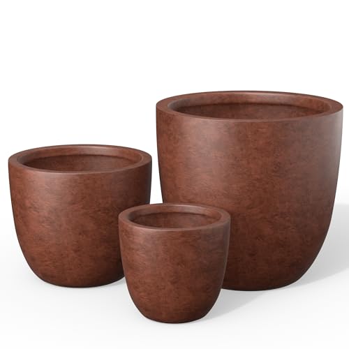 3 Pack 18" 14" 10" W Round Rusty Concrete Planters (Rusty / Set of 3: 10/14/18-Inch Dia)