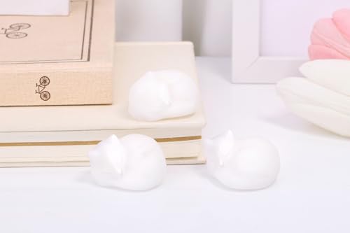 White Jade Cat Healing Crystals Figurine Sleeping Cat Hand Carved Cute Statue Polished Stone Sculpture Reiki Office Room Bedroom Desk Home Decoration Gifts 1.6" (N-white Jade)