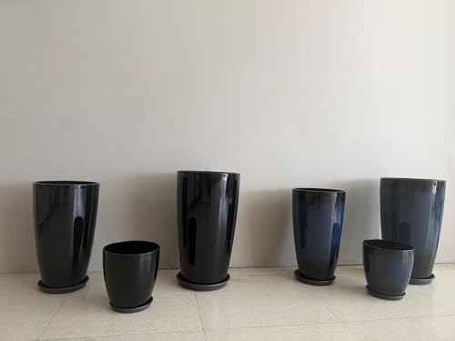 24/21/11 Inch Tall Planter Pots Garden Plastic Planters - Set of 3 for Indoor & Outdoor Use - Decorative Lightweight Flower Pots (Black)