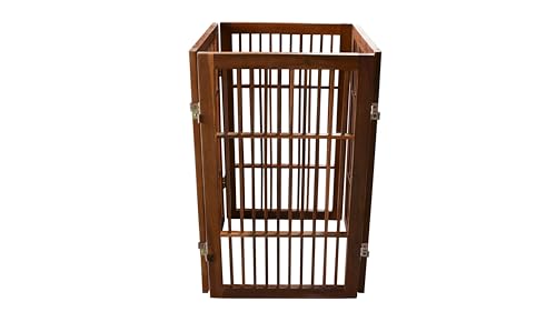 Pet Dog Gate Freestanding (4 Panel 30" Tall / Brown Pet Gate)